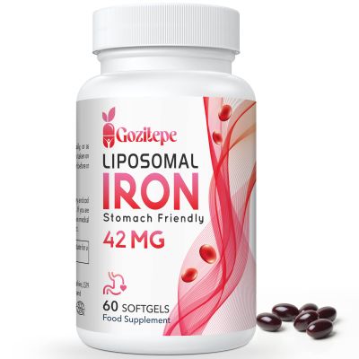 Liposomal Iron Supplement (as Ferrous Sulfate) with Folic Acid 400mcg and Vitamin B12 10mcg, Increase Iron Levels for Adults, Superior Absorbed and Stomach Friendly (60 Count (Pack of 1))