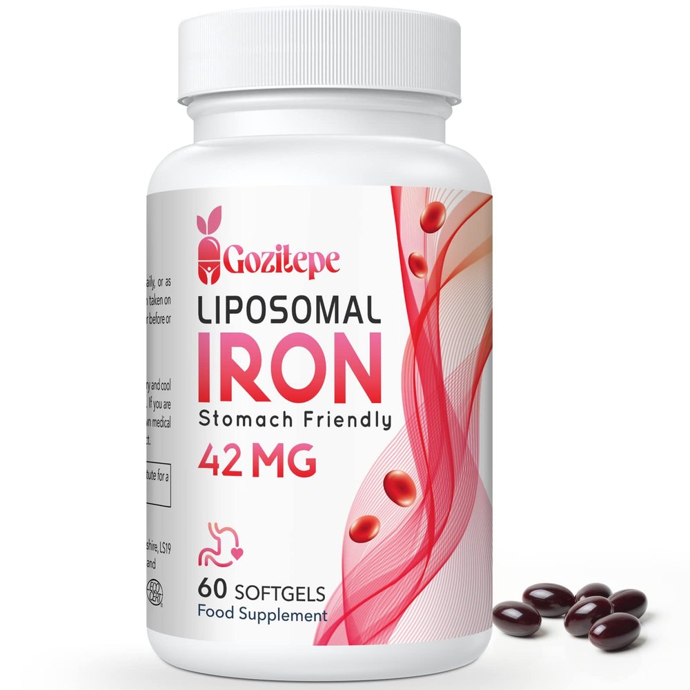 Liposomal Iron Supplement (as Ferrous Sulfate) with Folic Acid 400mcg and Vitamin B12 10mcg, Increase Iron Levels for Adults, Superior Absorbed and Stomach Friendly (60 Count (Pack of 1))