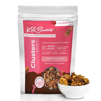 KILOBEATERS Berry Clusters Protein Muesli 1kg Vegetarian, Low Carb, High Protein Breakfast Cereal Sugar-Free, Healthy Diet Snack Crunchy Granola with Real Berries