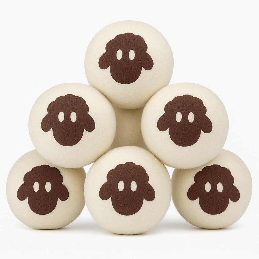 Copper Top - 6Pack Premium Organic New Zealand Wool,Natural Fabric Softener for Sensitive Skin-Reusable Laundry Dryer Balls,Reduce Wrinkles & Save Time, Baby Safe & Hypoallergenic