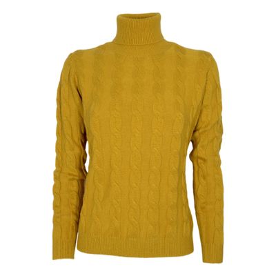 CASHMERE COMPANY Women's Braid Turtleneck 121 Cashmere and Wool Mustard Color, See PHOTOS, UK 8