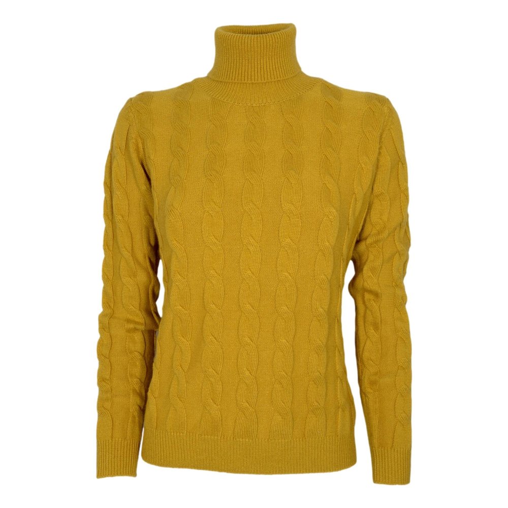CASHMERE COMPANY Women's Braid Turtleneck 121 Cashmere and Wool Mustard Color, See PHOTOS, UK 8