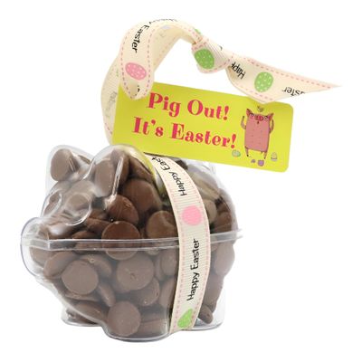 ButtonChocs Easter Chocolate Piglet - Pig Out It's Easter. Belgian Milk Chocolate Easter Gift.