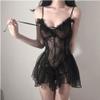 MERNEL Sex suit DeepV Sexy Lingerie Transparent Pajamas Nightdress Seductive Black Lace Slim Dress Lolita Exotic Costume For Sex woman (Color : Black, Size : One Size)