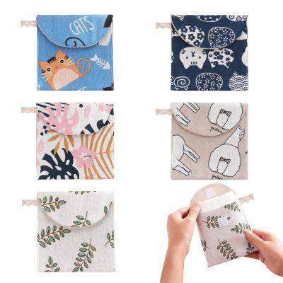 5 Pack Sanitary Napkin Storage Bags Cute Pattern Sanitary Pad Storage Pouch Portable Mini Menstrual Bag Pouch Kit for Women and Teen Girls (5 Styles)