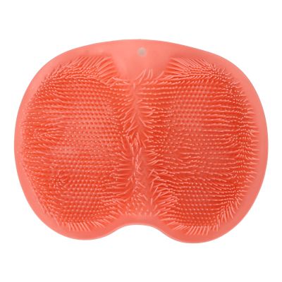 Silicone Shower Foot Scrubber Mat, Anti Skid Bath Foot Scrubber Mat with Strong Suction Cups, Easy Storage Foot Massager Scrubber with Hanging Hole Design, Massage Your Feet Without Bending(Red)
