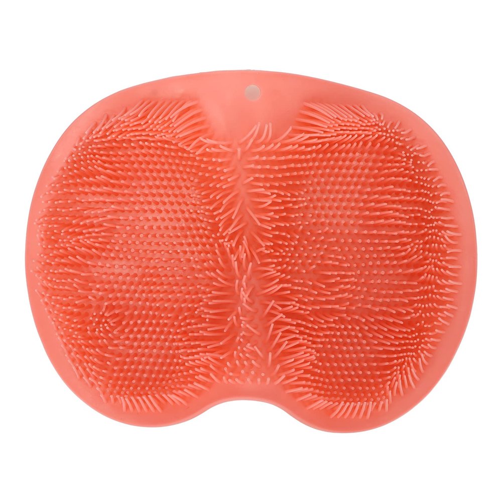 Silicone Shower Foot Scrubber Mat, Anti Skid Bath Foot Scrubber Mat with Strong Suction Cups, Easy Storage Foot Massager Scrubber with Hanging Hole Design, Massage Your Feet Without Bending(Red)