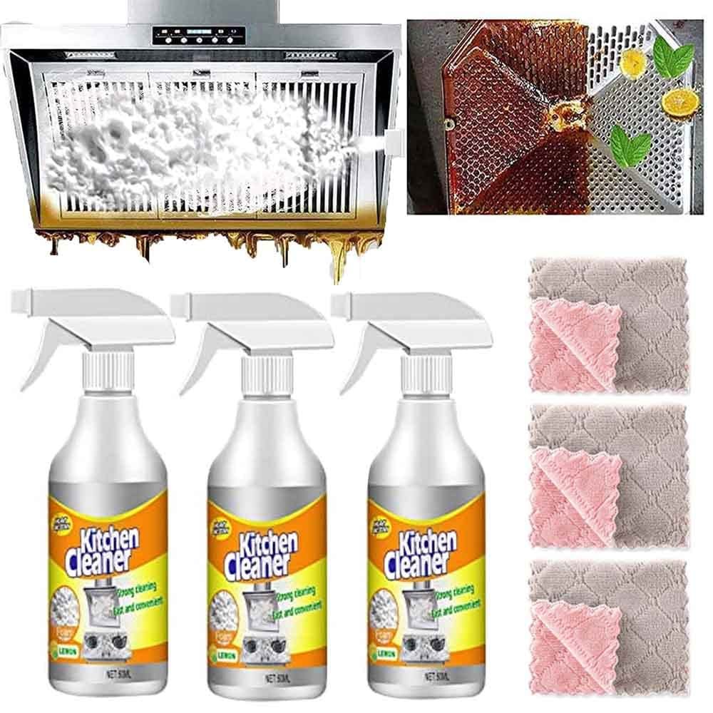 Hbk All Purpose Kitchen Cleaner,Easy Off Kitchen Degreaser,All-Purpose Foaming Heavy Oil Stain Cleaner,Rinse Free Heavy Duty Degreaser Cleaner For Stubborn Grease Grime (3PC)