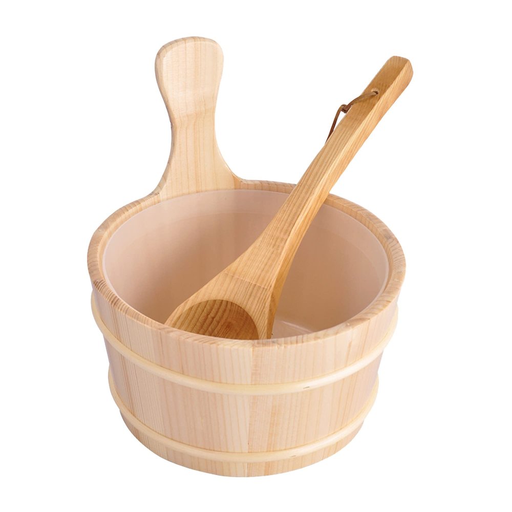 KELUNIS Sauna Wooden Bucket, Finnish Pine Wood Handmade Sauna Bucket Sauna Spa Accessory Rattan Reinforce with Wooden Bucket Ladle for Home Sauna Spa Sauna Steam Room