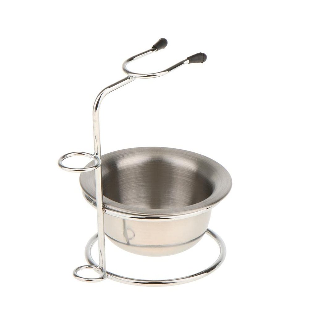 barenx Stainless Steel Shave Brush Stand Holder & Soap Bowl Mug Set