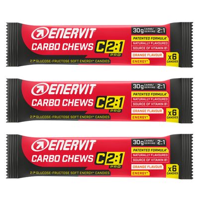 Enervit C2:1 Pro Carbo Chews, Orange (Orange, 3 x 34 gram Bars)