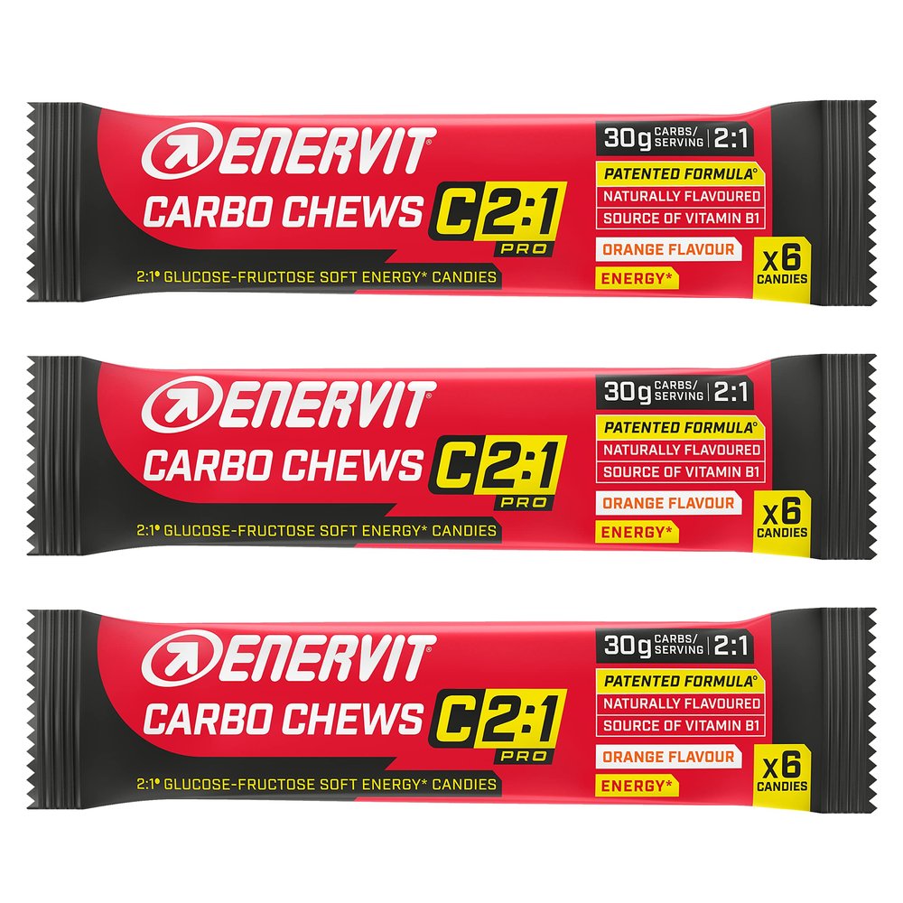 Enervit C2:1 Pro Carbo Chews, Orange (Orange, 3 x 34 gram Bars)