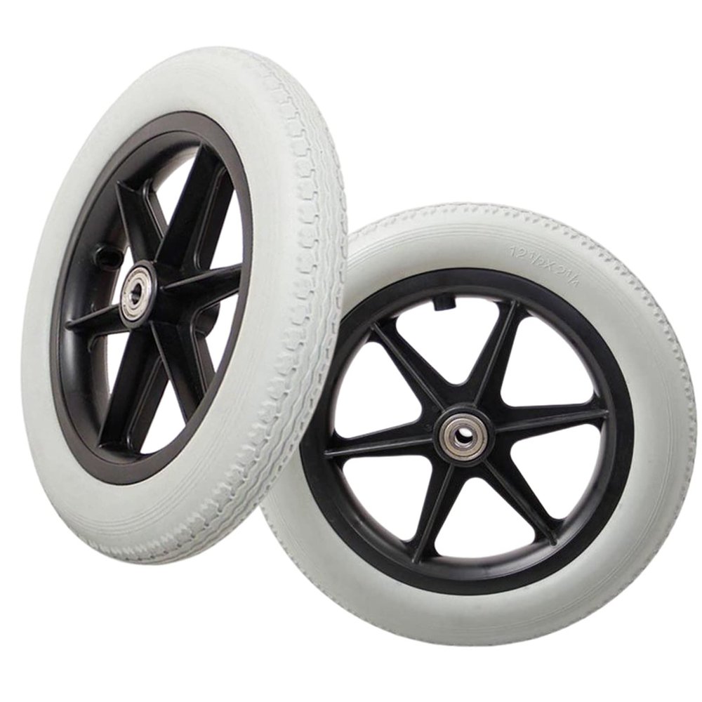 12 x 2 Wheel Replacement for Wheelchairs, 12inch Manual Wheelchair Caster/Wheel Assembly, Non-Slip Solid Tires with 12mm Bearings, 2pcs