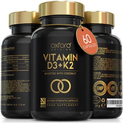 Vitamin D3 K2 Capsules - 4000 IU Vitamin D & 100mcg Vitamin K MK7 - Boosted with Coconut MCTs for Absorption | High Strength Vitamin D and K2 Capsules | UK Made & Vegetarian