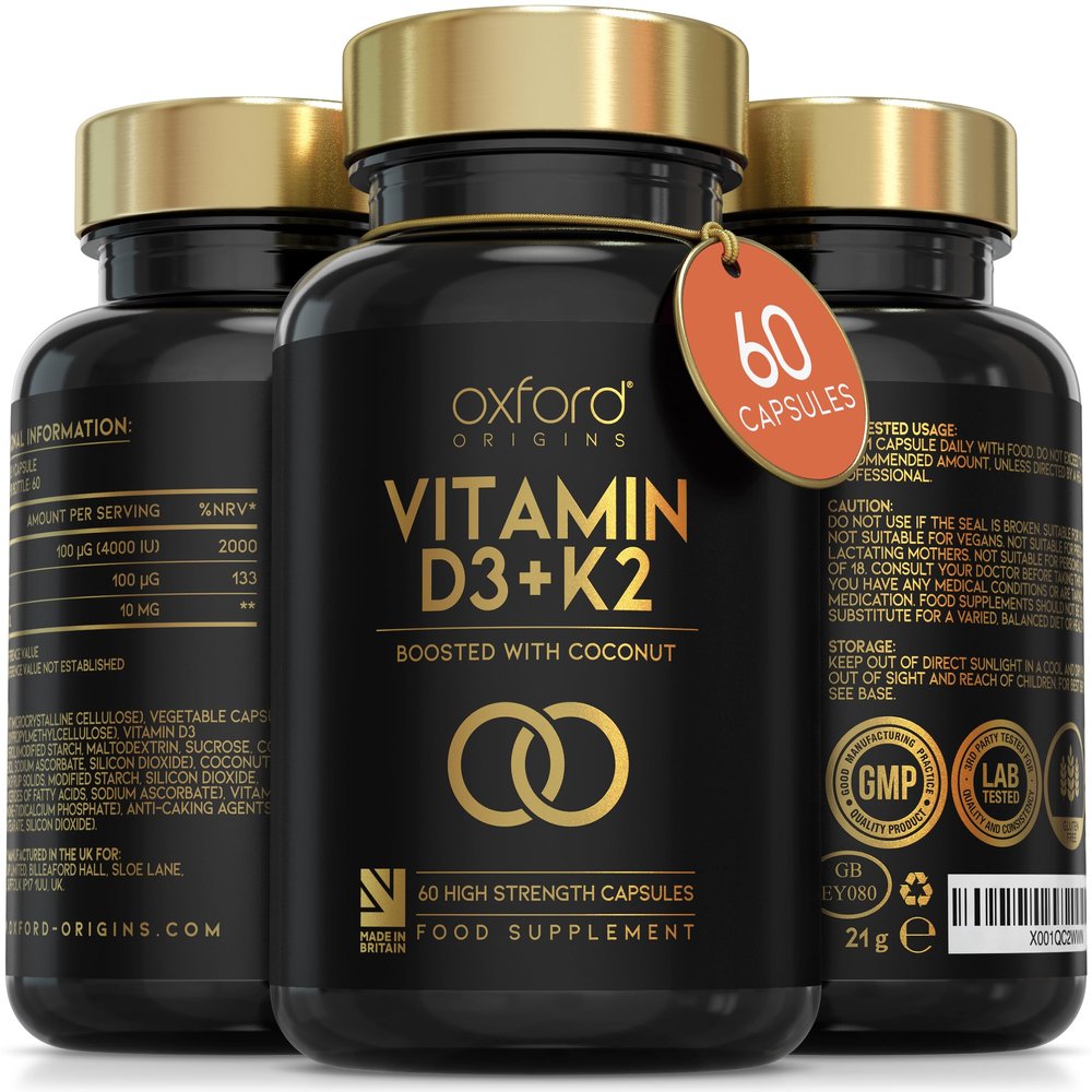 Vitamin D3 K2 Capsules - 4000 IU Vitamin D & 100mcg Vitamin K MK7 - Boosted with Coconut MCTs for Absorption | High Strength Vitamin D and K2 Capsules | UK Made & Vegetarian