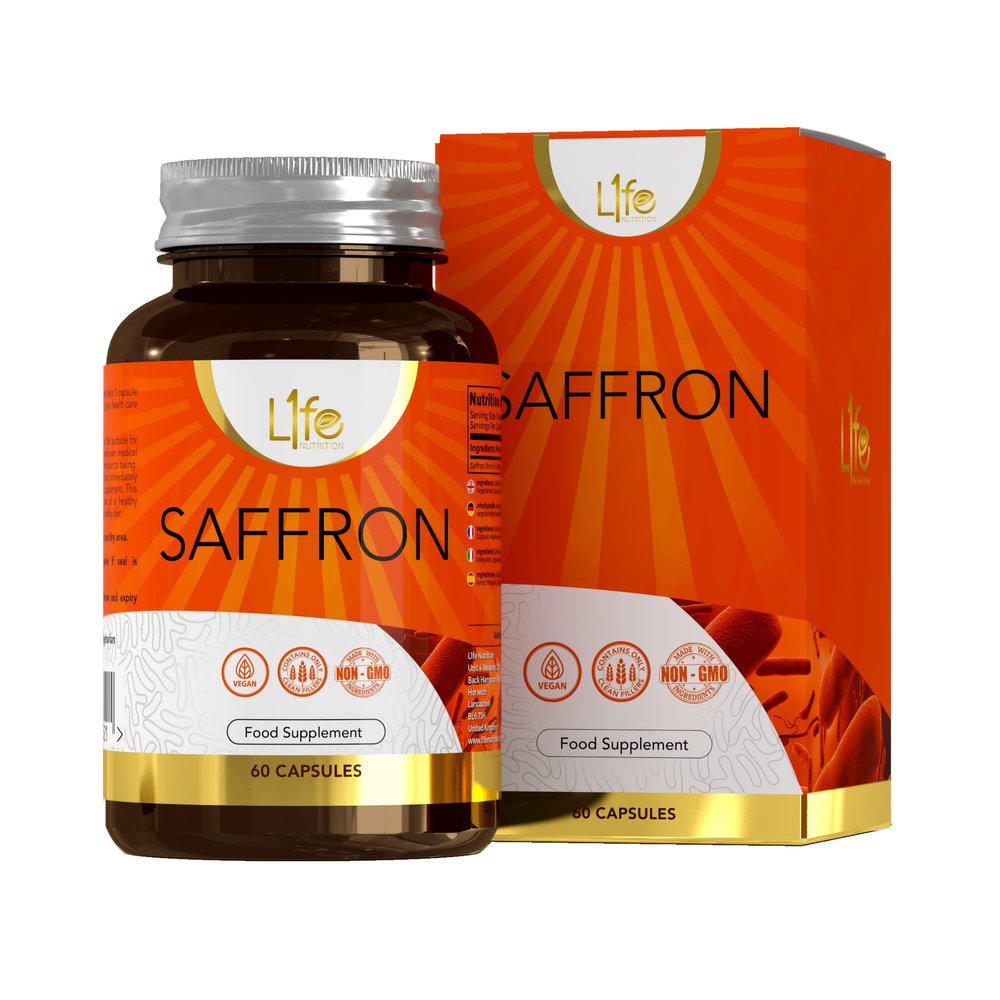 LN Saffron | 60 High Strength Safron Capsules - 90mg Saffron Supplement (from 4:1 Extract) per Serving | Safron Extract | Non-GMO, Gluten & Allergen Free | Manufactured in The UK