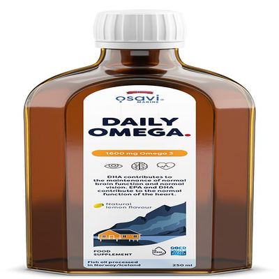 Osavi Daily Omega 1600 mg  250 ml Oil | Omega3 | Natural Lemon Flavor | Sustainable Wild Cod Oil from Norway with DHA & EPA for Brain, Heart & Vision Support | Highly Absorbable, Clean Label