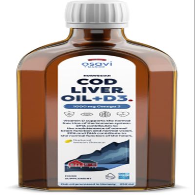Osavi Norwegian Cod Liver Oil + D3, 1000 mg Omega 3, Lemon  250 ml | High in DHA & EPA for Brain, Heart & Vision Health | Supports Immune System Function | Sustainably Sourced from Wild Atlantic Cod