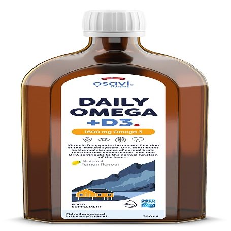 Osavi Daily Omega + D3  500 ml | 1600 mg Omega3 per Serving | Supports Heart Health, Brain Function, Vision, and Immune System | Includes 2000 IU Vitamin D | Natural Lemon Flavour | Made in Norway