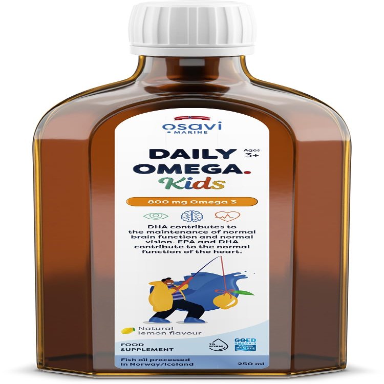 Osavi Daily Omega Kids 800 mg Omega3  250 ml | Natural Lemon Flavor | Sustainable Fish Oil from Norway with DHA & EPA for Brain, Heart & Vision Support | Highly Absorbable, KidsFriendly