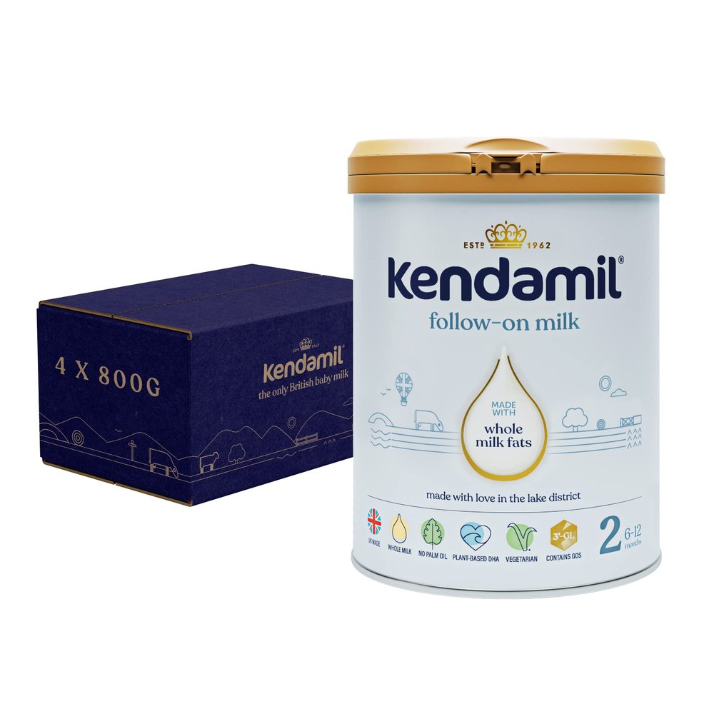 (4x800g) Kendamil Follow-On Milk 4-Pack, Stage 2, 6-12 Months  British Made, Whole Milk Formula  Vegetarian, No Palm Oil, No GMOs  with Omega 3 DHA, Omega 6 ARA and Prebiotics