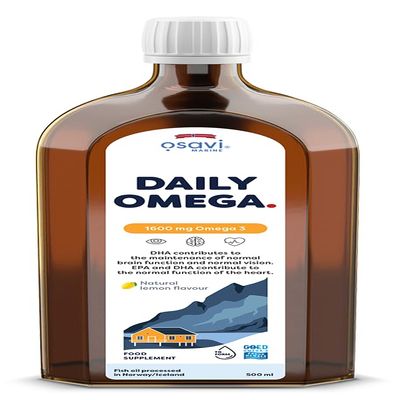 Osavi Daily Omega 1600 mg  500 ml Oil | Omega3 | Natural Lemon Flavor | Sustainable Wild Cod Oil from Norway with DHA & EPA for Brain, Heart & Vision Support | Highly Absorbable, Clean Label