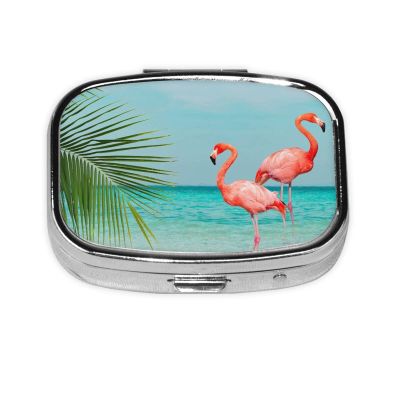 Flamingo in Water Square Pill Box, Pill Dispenser Box Cod Liver Oil Box Vitamin Pill Box