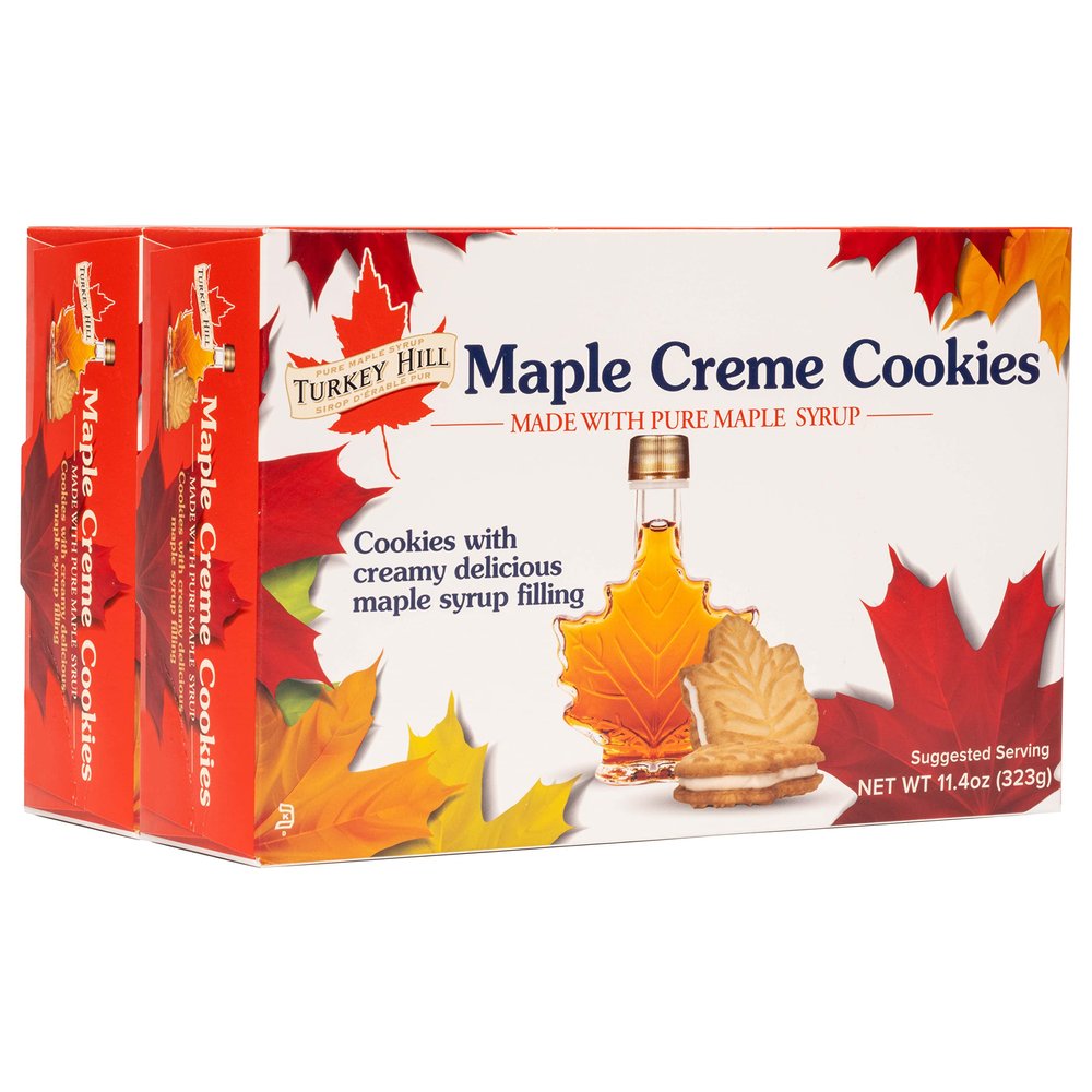 Turkey Hill Sugarbush 100% Pure Canadian Premium Maple Syrup Cream Filled Biscuits - Natural Maple Leaf Shape Delicious Cookies (2 Pack, Cream Cookies)