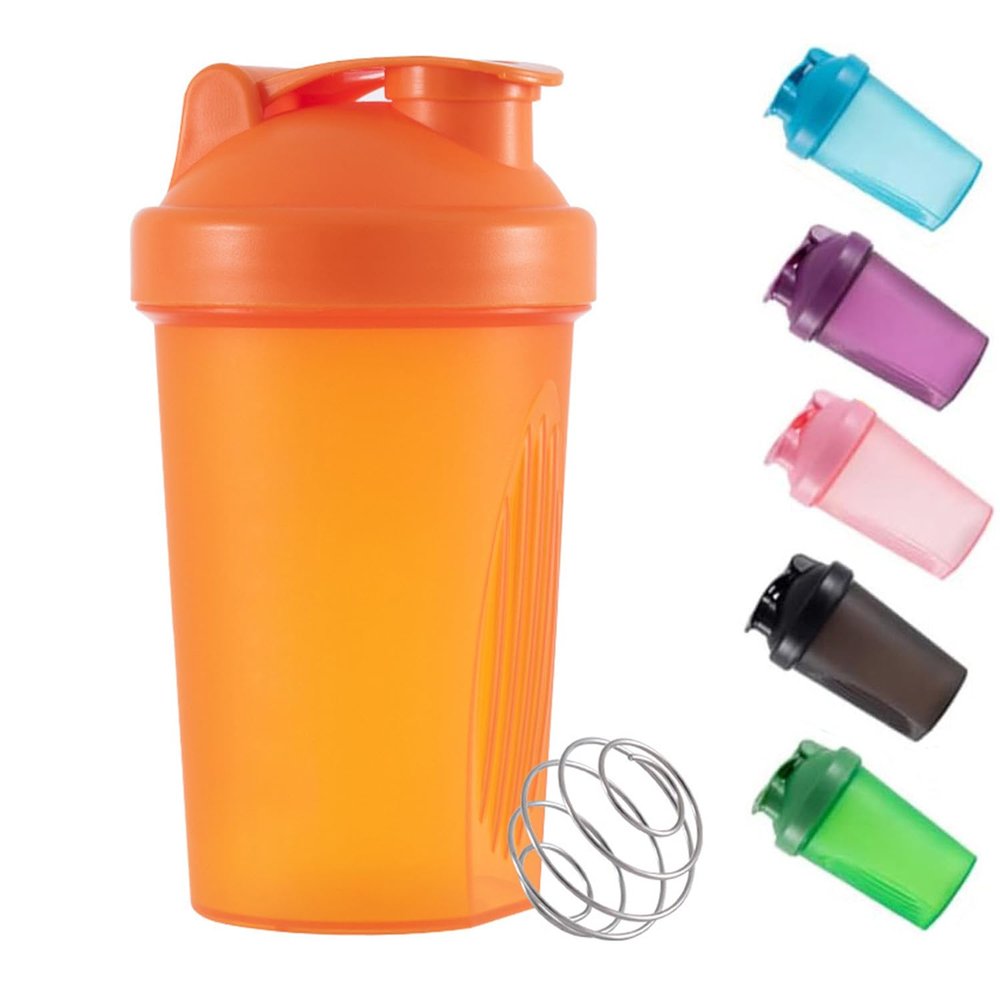 DDSHUN Shaker Bottle For Protein Powder Mixed Plastic Workout Water Bottle 400 ml with Mixball Non-Leak Cap Shaker Cups for Fitness Sports Gym Supplement Drinks Bottles (Orange)