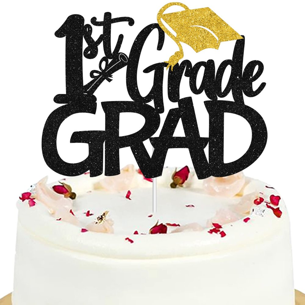 1st Grade Grad Cake Topper - Class Of 2023 Graduation Party Cake Decorations - Boy Girl Kids First Grade Graduation Party Decorations Supplies