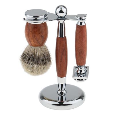 Jojomis Premium Rosewood Men's Shaving Set Brush Safety Razor Holder