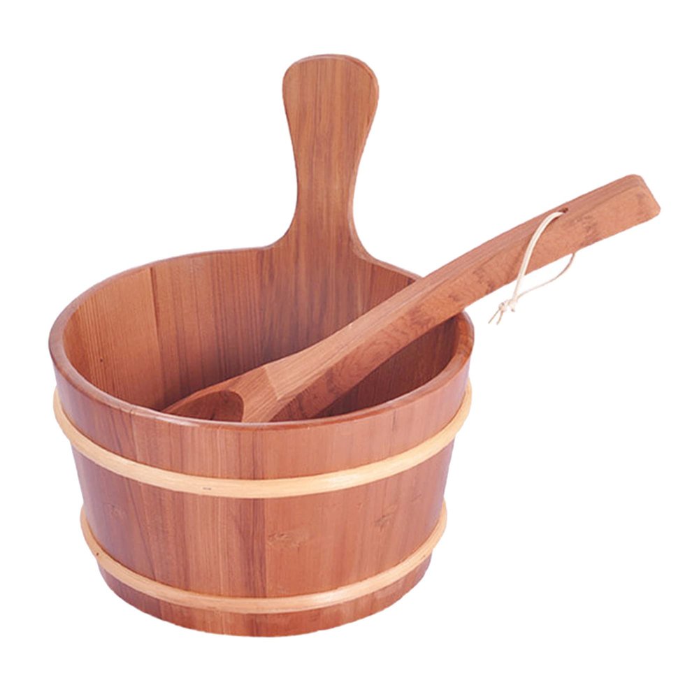 KELUNIS Handmade Cedar Wood Hot Tub Barrel Spa Accessory - Sauna Bucket and Ladle Set - Perfect for Home Spa and Outdoor Sauna