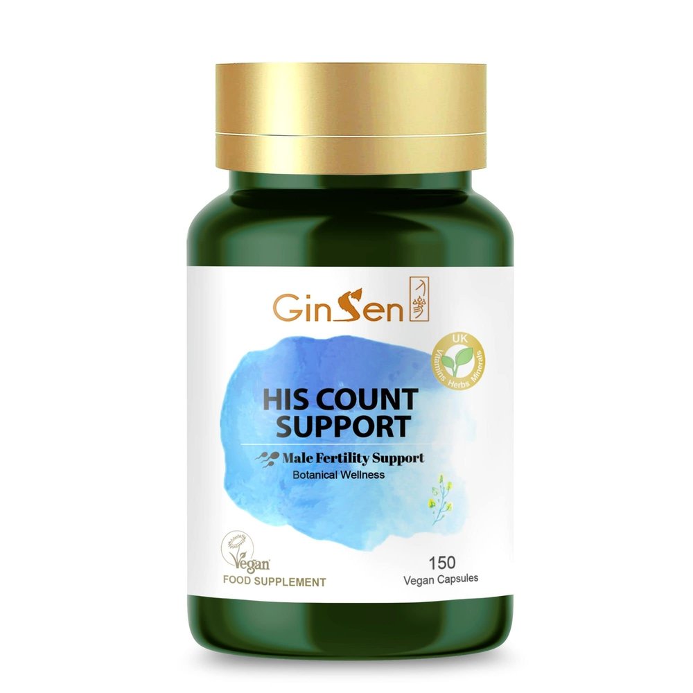 GinSen His Count Support for Men, Male Fertility Supplement, Added Vitamins & Herb Extract, 150 Capsules, Vegan Approved, Made in UK