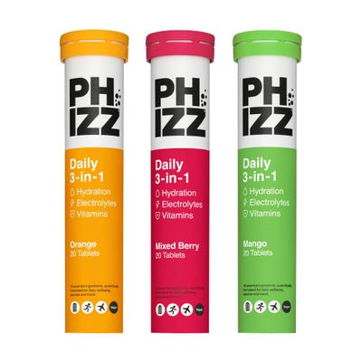 Phizz Electrolytes, Multivitamin & Hydration - Effervescent Rehydration Electrolyte Tablets - 18 Vitamins & Minerals, Vitamin C, Vegan & Low Calorie - Mixed Flavour Pack - 60 Tablets - 300g