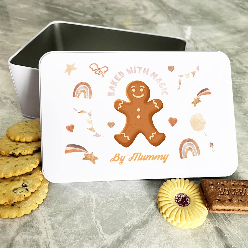 Fingerprint Designs Personalised Baked With Magic By Mummy Gingerbread Cake Treat Sweets Biscuit Tin