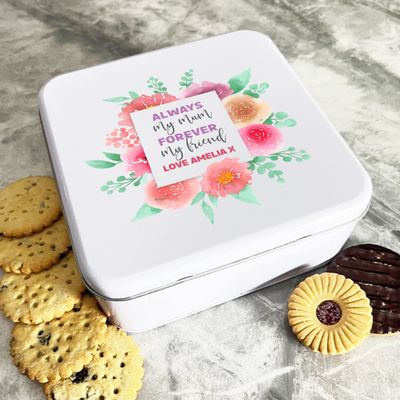 Fingerprint Designs Personalised Square Always Mum Forever My Friend Biscuit Sweets Cake Treat Tin