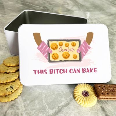 Fingerprint Designs Personalised Gloves Cookies Bitch Can Bake Cake Treat Sweets Biscuit Tin