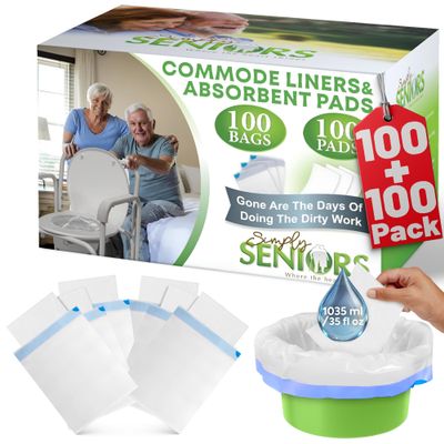 100 Commode Liners with Abosrobent Pads