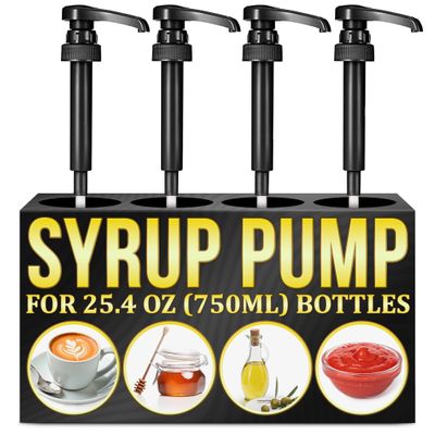 4 Pcs Coffee Syrup Pump Dispenser Set - Syrup Pumps for Coffee Bar 750ml Bottles with Food-Grade Plastic Adjustable Tube, Lockable Mechanism - Accurate Dispensing, Easy Cleaning for Various Liquids