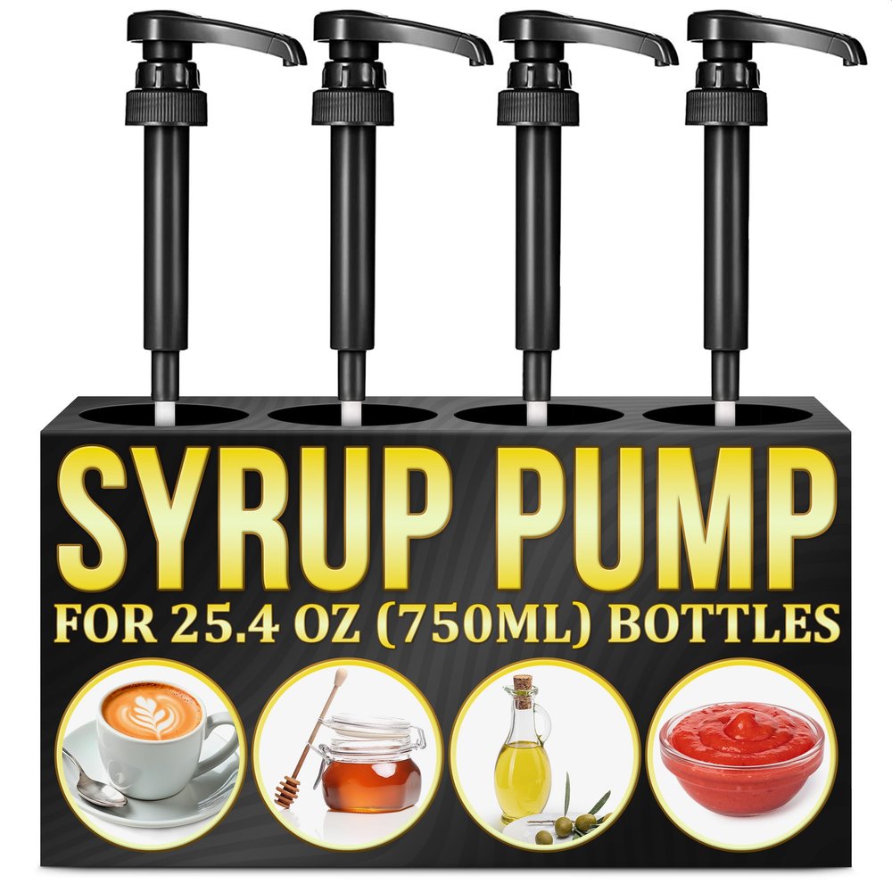 4 Pcs Coffee Syrup Pump Dispenser Set - Syrup Pumps for Coffee Bar 750ml Bottles with Food-Grade Plastic Adjustable Tube, Lockable Mechanism - Accurate Dispensing, Easy Cleaning for Various Liquids