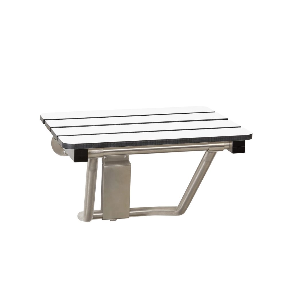 18" x 15" Phenolic White 3 Slats Folding Wall Mount Shower Seat Bench, ADA Compliant