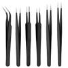 6-Piece Professional Stainless Steel Tweezer Set - Precision Eyebrow & Facial Hair Removal Kit for Women and Men, Black Slant-Tip Plucking Tweezers with Case view 1