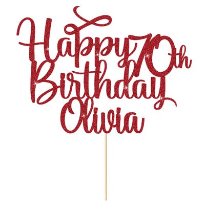 Cake Topper Personalised Cake Topper Happy Birthday Cake Toppers Birthday Cake Toppers Cake Decorations for Any Name Any Age 1st 13th 16th 18th 21st 30th 40th 50th 60th 70th(Red)