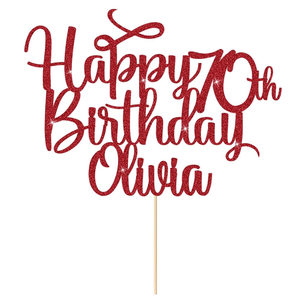 Cake Topper Personalised Cake Topper Happy Birthday Cake Toppers Birthday Cake Toppers Cake Decorations for Any Name Any Age 1st 13th 16th 18th 21st 30th 40th 50th 60th 70th(Red)