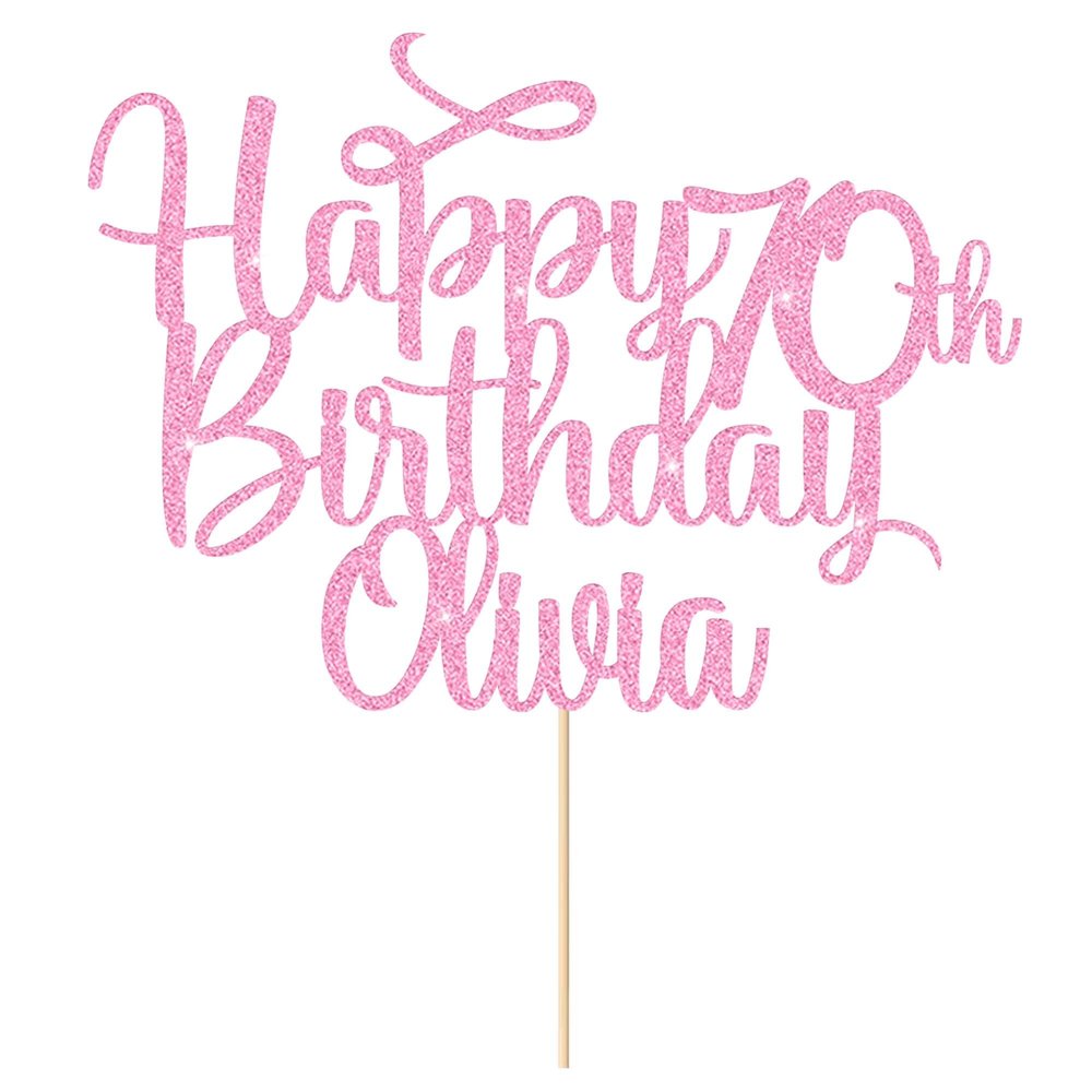 Cake Topper Personalised Cake Topper Happy Birthday Cake Toppers Birthday Cake Toppers Cake Decorations for Any Name Any Age 1st 13th 16th 18th 21st 30th 40th 50th 60th 70th(Baby Pink)