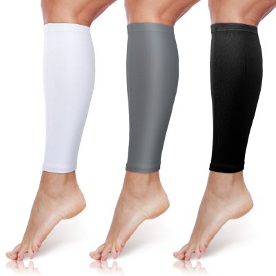 3 Pairs Calf Compression Sleeves for Men And Women Football Leg Sleeve Footless Compression Sock for Running Athlete Cycling (Black, White, Gray, Small), Black, White, Gray, S