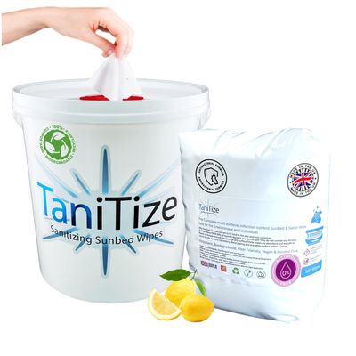 TaniTize Sunbed Cleaner Wipes, Antibacterial Wipes, Surface Cleaner, Kills: 99.99% of Germs & Harmful Bacteria. 500 Wipe Bucket + 500 Wipe Refill Roll