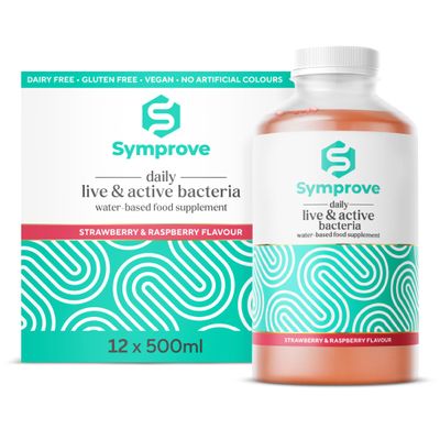 Symprove Probiotic, Strawberry & Raspberry Flavour, Fermented to a Level of at Least 10 Billion CFUs per 70ml Shot, Water-Based, Dairy & Gluten Free, Vegan (12 x 500ml)