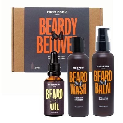 Men Rock Beard Kit with Beard Shampoo, Beard Balm & Beard Oil  Beard Grooming Kit for Men  Luxury Beard Growth Kit & Beard Care Kit for Men  Oak Moss Beard Moisturiser & Beard Softener Gift Set
