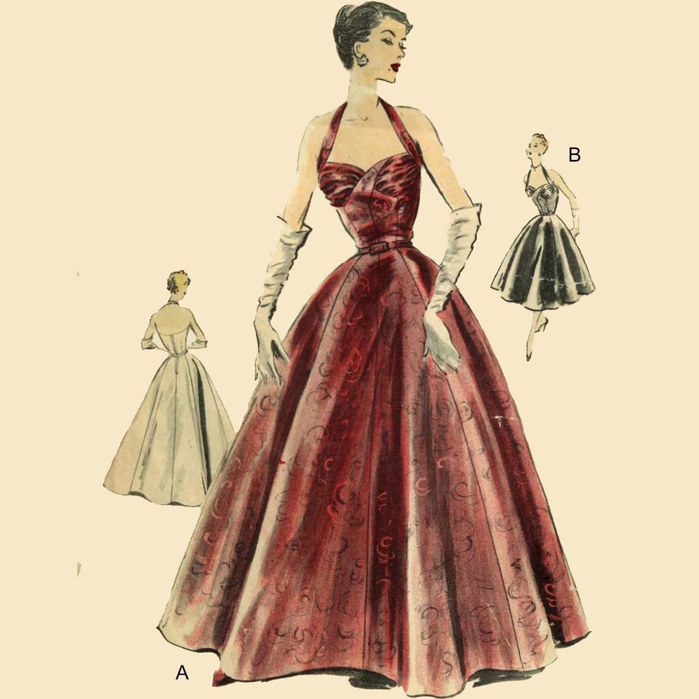1940's Pattern, Halter Neck Evening Dress - Bust: 32" (81.3cm)